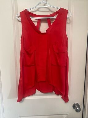 BCBG Red Sleeveless V-Neck Pocket Camisole